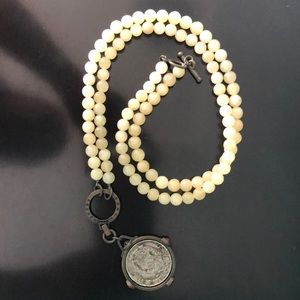 Golden bead necklace & spiked beveled French coin